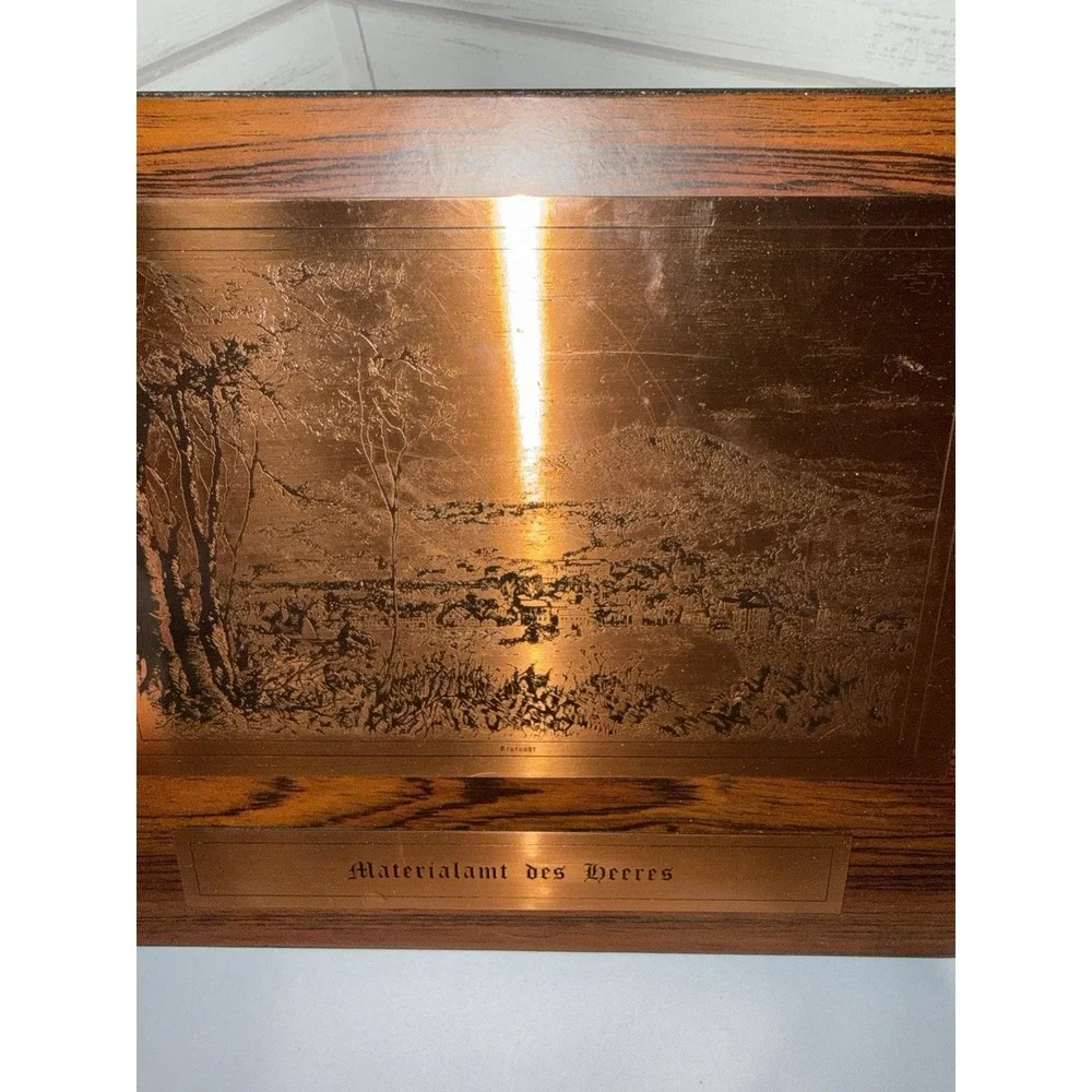 Vintage  Copper Etching Wall Plaque Neuenabr , German  ,  Materialamt Des Beeres
